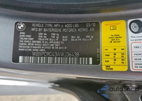 2010 BMW X3 xDrive30I z USA, uszkodzony, nr VIN WBXPC9C43AWJ36438